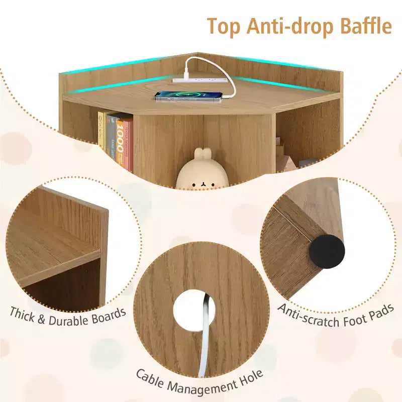 Costway Meuble de rangement d'angle 3 niveaux pour enfants avec ports USB et prises électriques, 9 casiers, Gris/Blanc