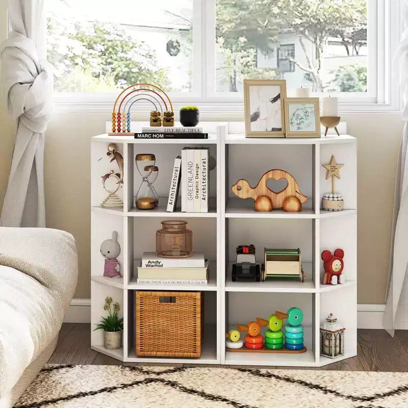 Costway Meuble de rangement d'angle 3 niveaux pour enfants avec ports USB et prises électriques, 9 casiers, Gris/Blanc