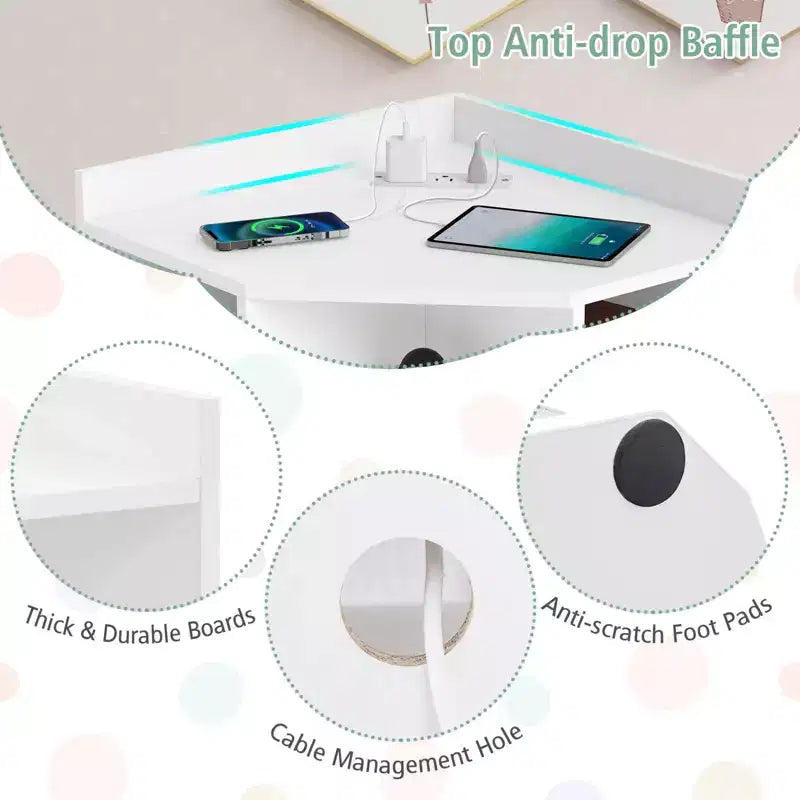 Costway Meuble de rangement d'angle 3 niveaux pour enfants avec ports USB et prises électriques, 9 casiers, Gris/Blanc