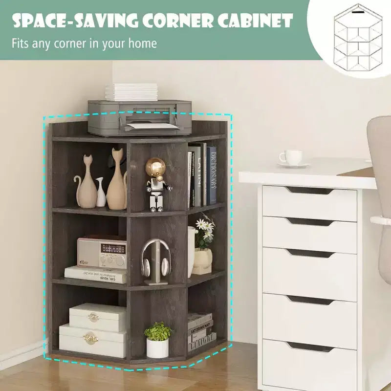 Costway Meuble de rangement d'angle 3 niveaux pour enfants avec ports USB et prises électriques, 9 casiers, Gris/Blanc