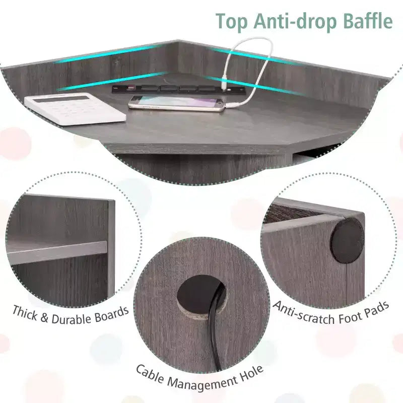 Costway Meuble de rangement d'angle 3 niveaux pour enfants avec ports USB et prises électriques, 9 casiers, Gris/Blanc