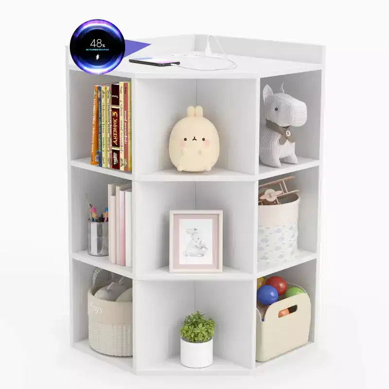 Costway Meuble de rangement d'angle 3 niveaux pour enfants avec ports USB et prises électriques, 9 casiers, Gris/Blanc