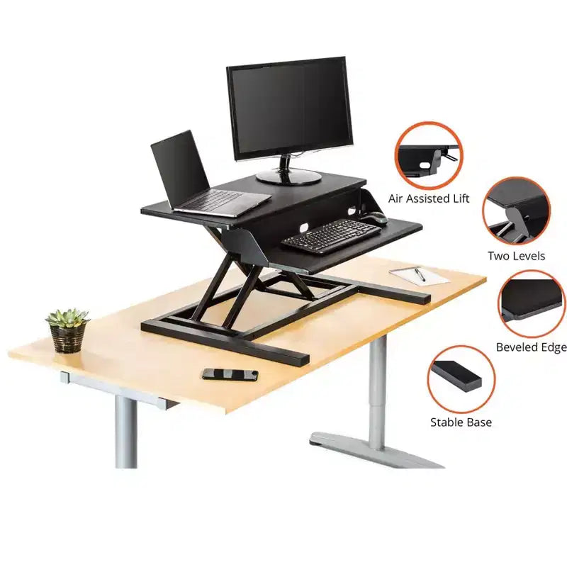 Support de moniteur convertisseur de bureau debout à deux niveaux AirRise Pro de Stand Up Desk Store avec tablette de clavier intégrée (blanc, 32 po de large)