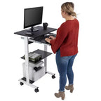 Poste de travail mobile et réglable en hauteur avec étagère pour imprimante et tablette coulissante pour clavier de Stand Up Desk Store