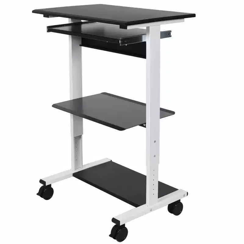 Poste de travail mobile et réglable en hauteur avec étagère pour imprimante et tablette coulissante pour clavier de Stand Up Desk Store