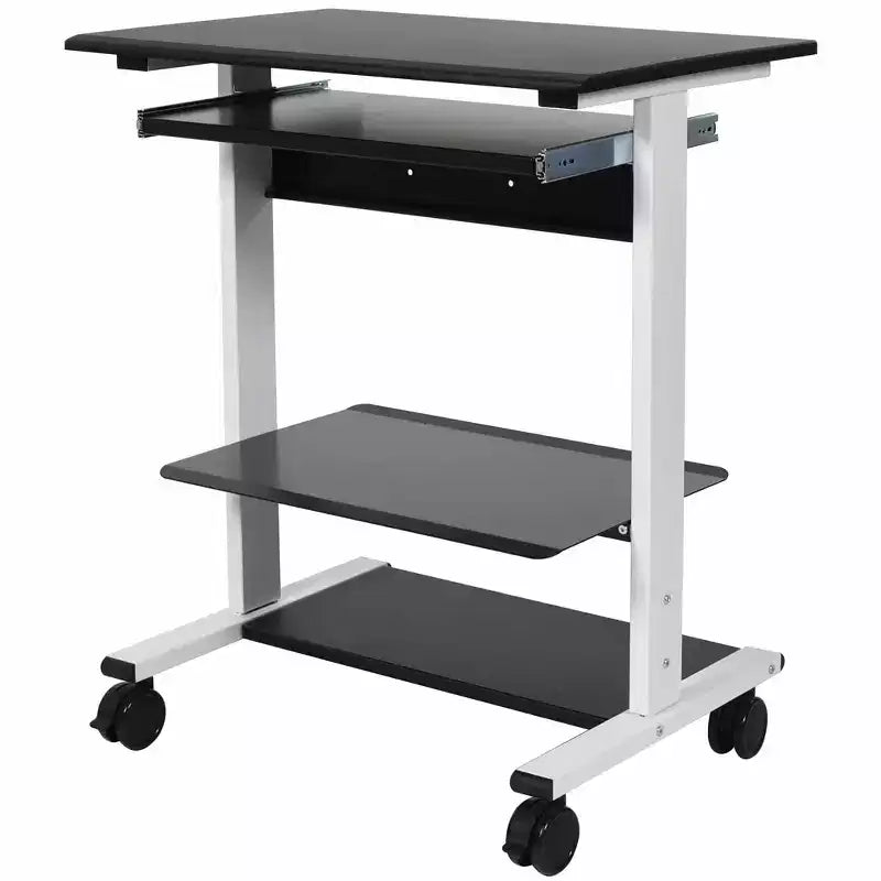 Poste de travail mobile et réglable en hauteur avec étagère pour imprimante et tablette coulissante pour clavier de Stand Up Desk Store
