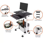 Poste de travail mobile et réglable en hauteur avec étagère pour imprimante et tablette coulissante pour clavier de Stand Up Desk Store