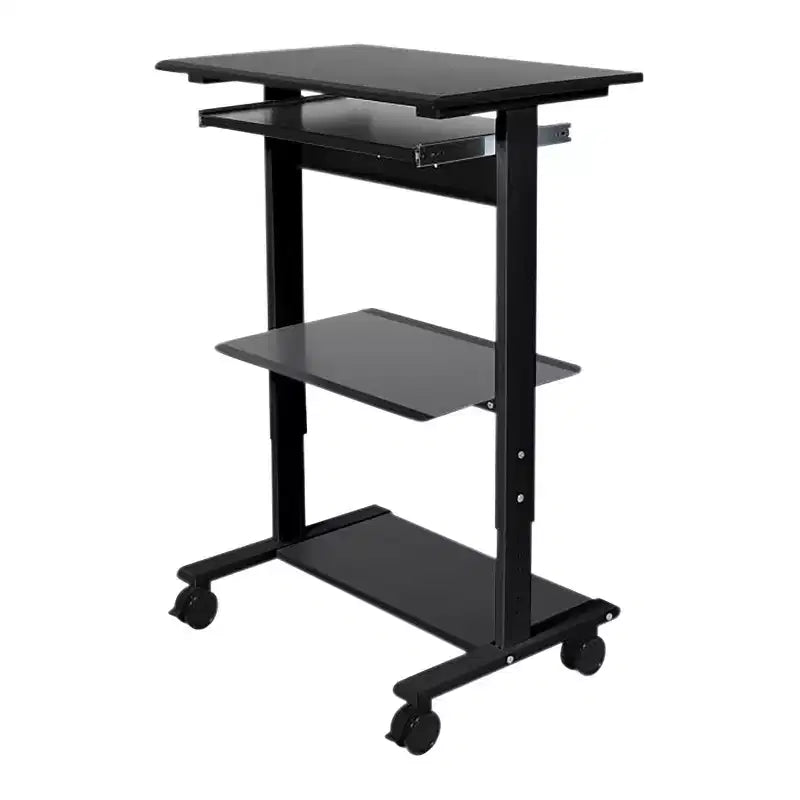 Poste de travail mobile et réglable en hauteur avec étagère pour imprimante et tablette coulissante pour clavier de Stand Up Desk Store
