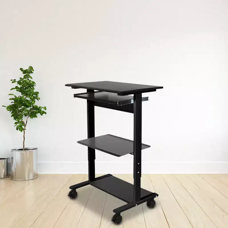 Poste de travail mobile et réglable en hauteur avec étagère pour imprimante et tablette coulissante pour clavier de Stand Up Desk Store