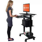Poste de travail mobile et réglable en hauteur avec étagère pour imprimante et tablette coulissante pour clavier de Stand Up Desk Store