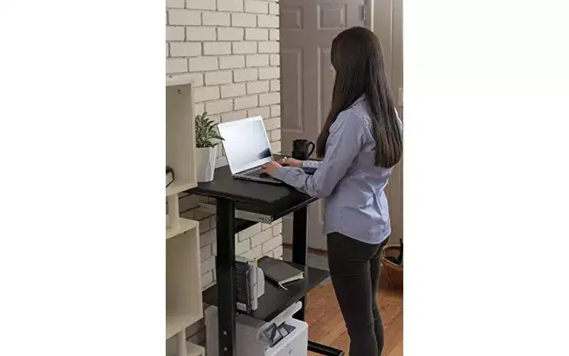 Poste de travail mobile et réglable en hauteur avec étagère pour imprimante et tablette coulissante pour clavier de Stand Up Desk Store