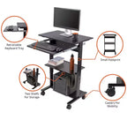 Poste de travail mobile et réglable en hauteur avec étagère pour imprimante et tablette coulissante pour clavier de Stand Up Desk Store