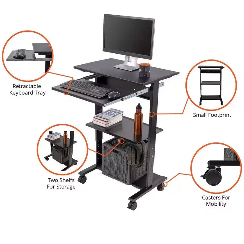 Poste de travail mobile et réglable en hauteur avec étagère pour imprimante et tablette coulissante pour clavier de Stand Up Desk Store