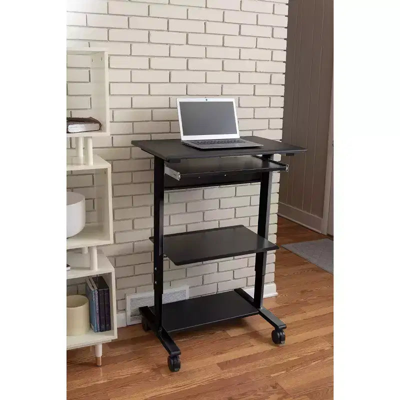 Poste de travail mobile et réglable en hauteur avec étagère pour imprimante et tablette coulissante pour clavier de Stand Up Desk Store