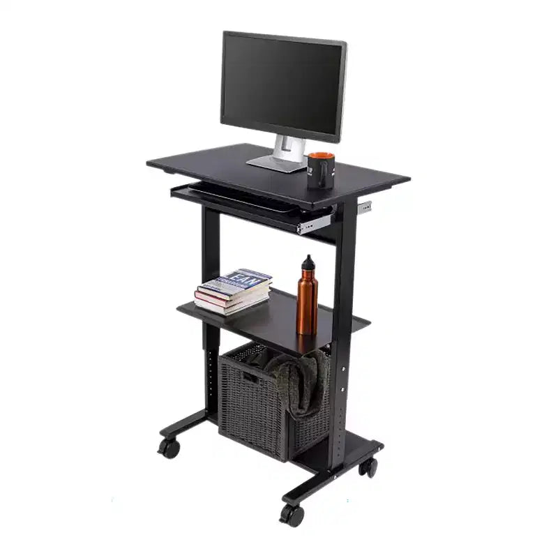 Poste de travail mobile et réglable en hauteur avec étagère pour imprimante et tablette coulissante pour clavier de Stand Up Desk Store