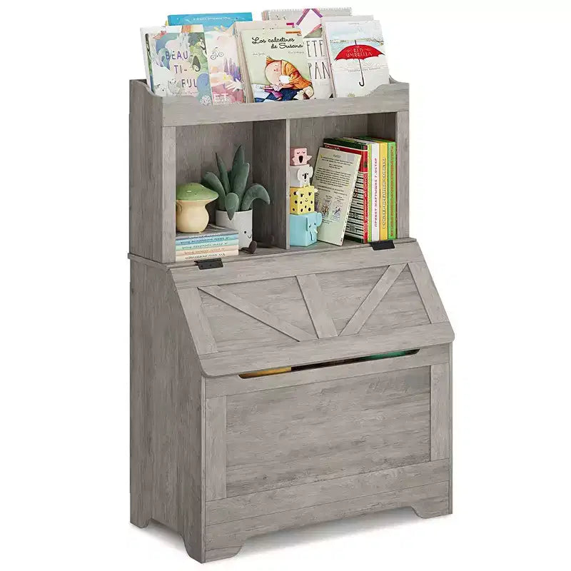 Bibliothèque Whizmax pour enfants, présentoir à livres en bois, étagère à livres et rangement de jouets pour enfants, combo étagère à livres et coffre à jouets pour chambre d'enfant et crèche
