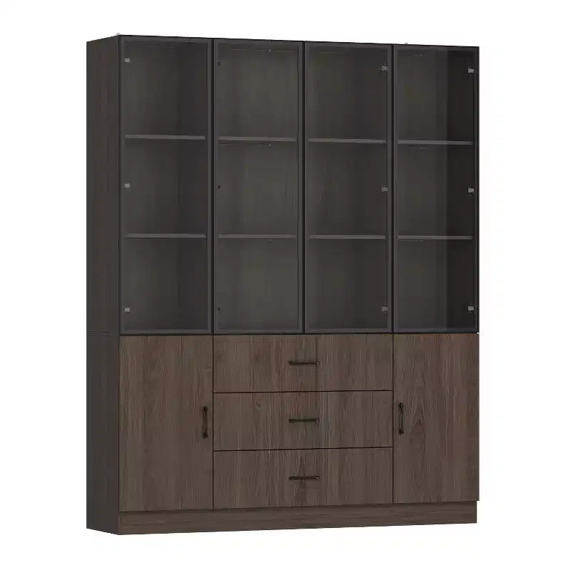 Meuble vitrine Famapy en bois marron avec portes vitrées et lumières LED