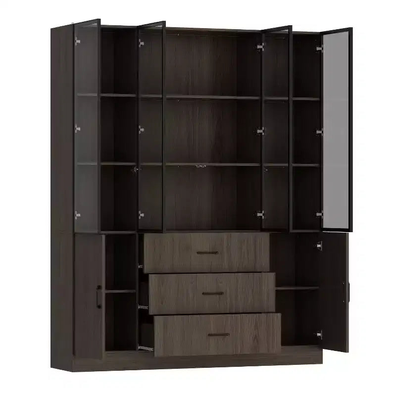 Meuble vitrine Famapy en bois marron avec portes vitrées et lumières LED