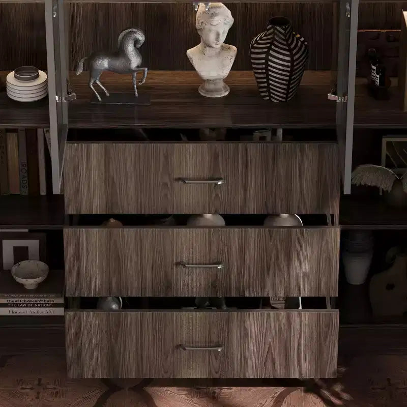 Meuble vitrine Famapy en bois marron avec portes vitrées et lumières LED