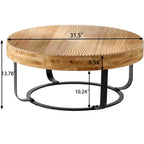 Table basse Modern Retro avec pieds en métal, plateau en bois massif avec motifs sculptés - ModernLuxe