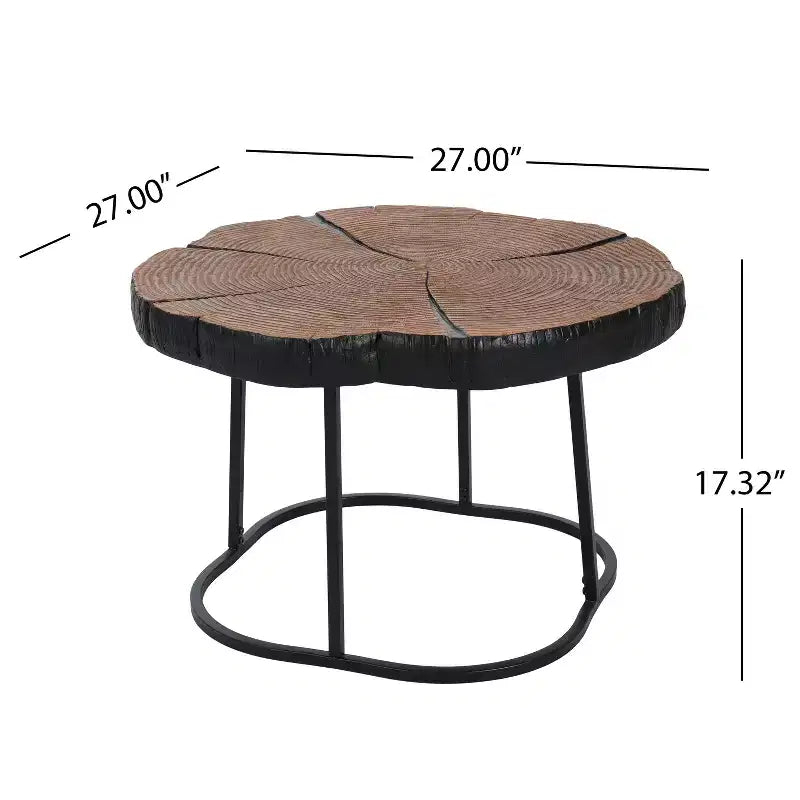 Table basse Modern Retro avec pieds en métal, plateau en bois massif avec motifs sculptés - ModernLuxe