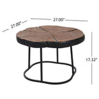 Table basse Modern Retro avec pieds en métal, plateau en bois massif avec motifs sculptés - ModernLuxe