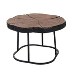 Table basse Modern Retro avec pieds en métal, plateau en bois massif avec motifs sculptés - ModernLuxe