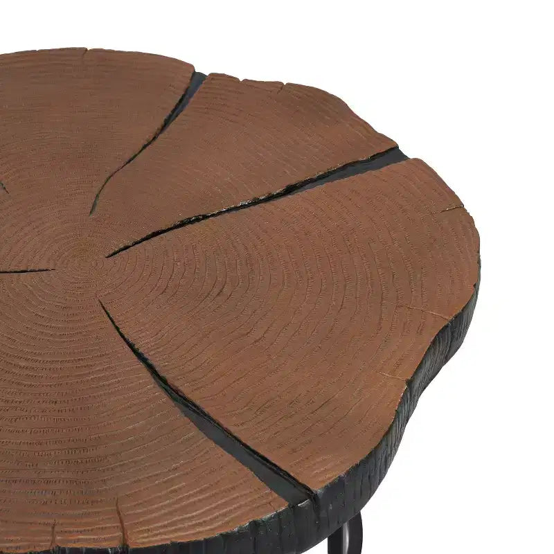 Table basse Modern Retro avec pieds en métal, plateau en bois massif avec motifs sculptés - ModernLuxe
