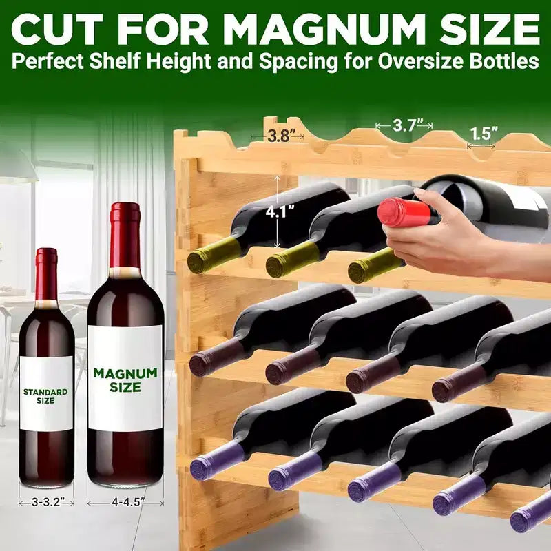 NutriChef SLWMDMG90 Casier à vin en bambou à 4 niveaux avec rangement, design robuste anti-vacillement, finition naturelle, peut contenir 24 bouteilles