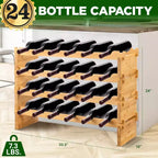 NutriChef SLWMDMG90 Casier à vin en bambou à 4 niveaux avec rangement, design robuste anti-vacillement, finition naturelle, peut contenir 24 bouteilles