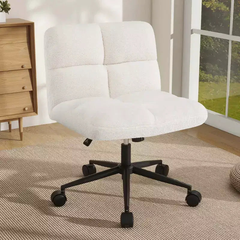 Costway Chaise à roulettes pieds croisés, siège rembourré, hauteur réglable pour chambre à coucher Beige/Gris