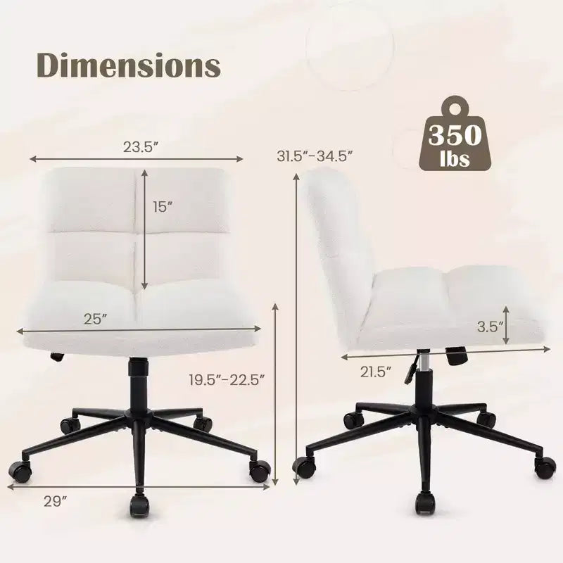 Costway Chaise à roulettes pieds croisés, siège rembourré, hauteur réglable pour chambre à coucher Beige/Gris
