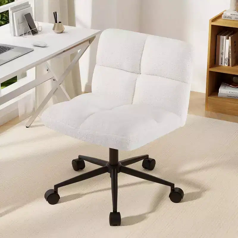 Costway Chaise à roulettes pieds croisés, siège rembourré, hauteur réglable pour chambre à coucher Beige/Gris