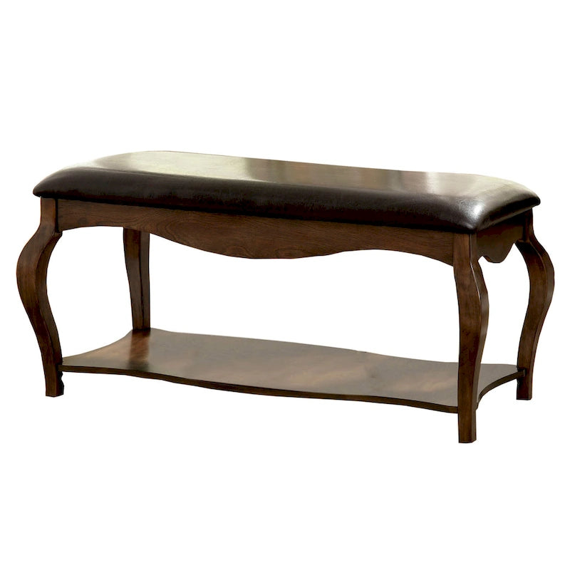 Banc d'appoint en similicuir chêne tabac, style transitionnel, 1 place