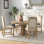 Table ronde escamotable de style campagnard avec 4 chaises rembourrées