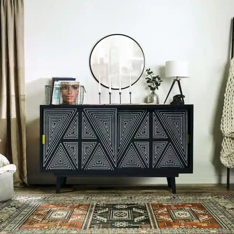 Buffet Bidi en bois massif de style Mid-Century Modern à 2 étagères par Furniture of America