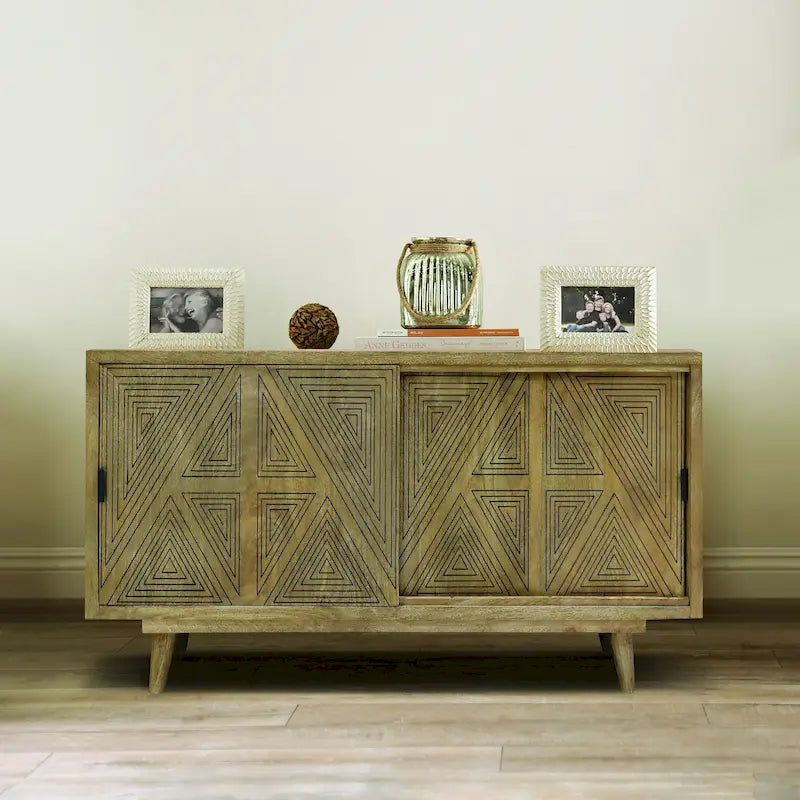 Buffet Bidi en bois massif de style Mid-Century Modern à 2 étagères par Furniture of America