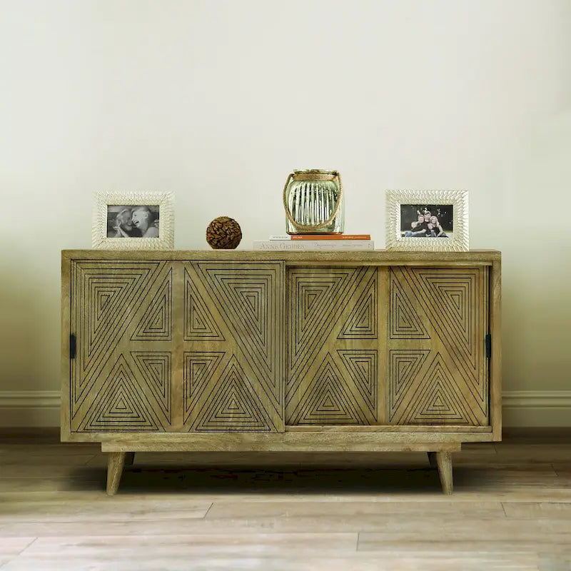 Buffet Bidi en bois massif de style Mid-Century Modern à 2 étagères par Furniture of America