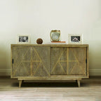Buffet Bidi en bois massif de style Mid-Century Modern à 2 étagères par Furniture of America