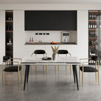 Ensemble de salle à manger 7 pièces avec table extensible en pierre frittée et 6 chaises en tissu
