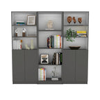 Lot de 3 bibliothèques 188 cm de large, 4 étagères, double armoire