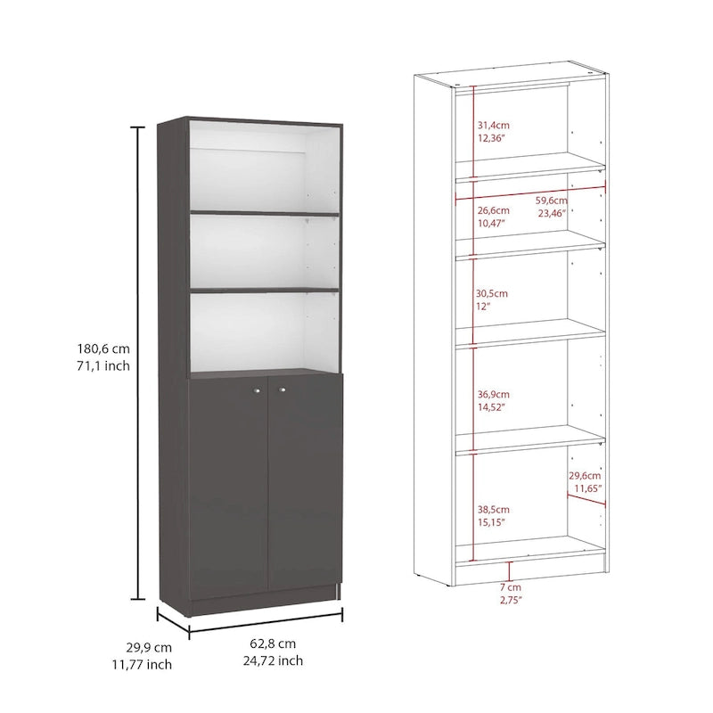 Lot de 3 bibliothèques 188 cm de large, 4 étagères, double armoire
