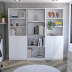 Lot de 3 bibliothèques 188 cm de large, 4 étagères, double armoire
