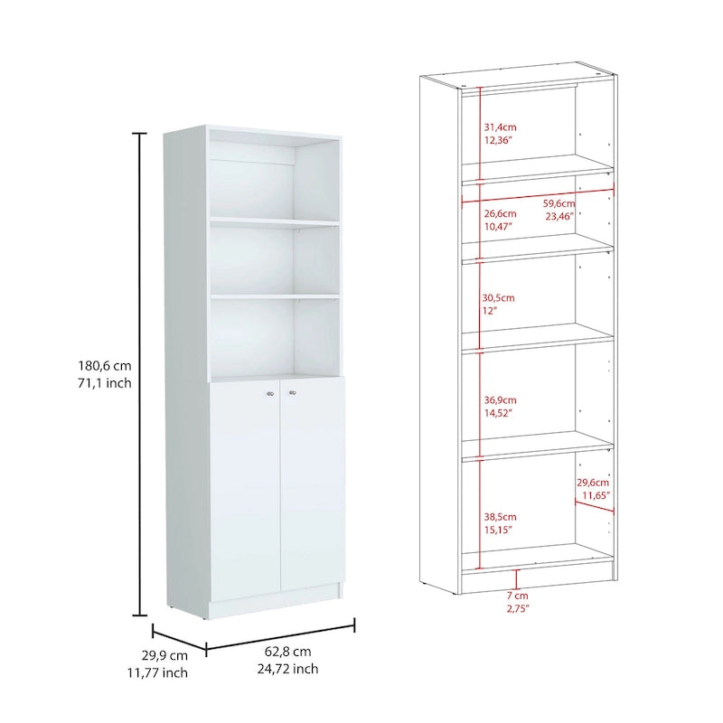 Lot de 3 bibliothèques 188 cm de large, 4 étagères, double armoire