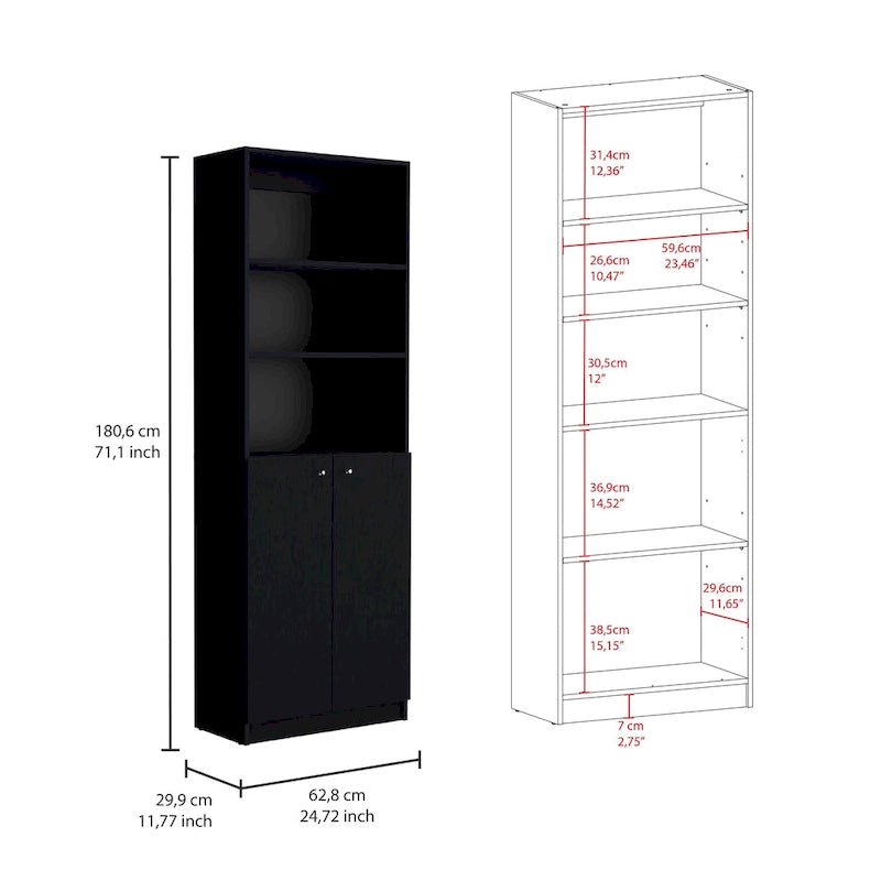 Lot de 3 bibliothèques 188 cm de large, 4 étagères, double armoire