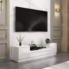 Famapy White 2-Drawers TV Stand With LED Lights Console Table