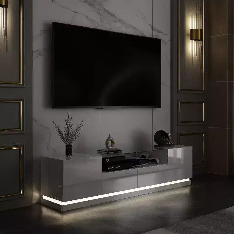 Meuble TV Famapy blanc à 2 tiroirs avec lumières LED, table console