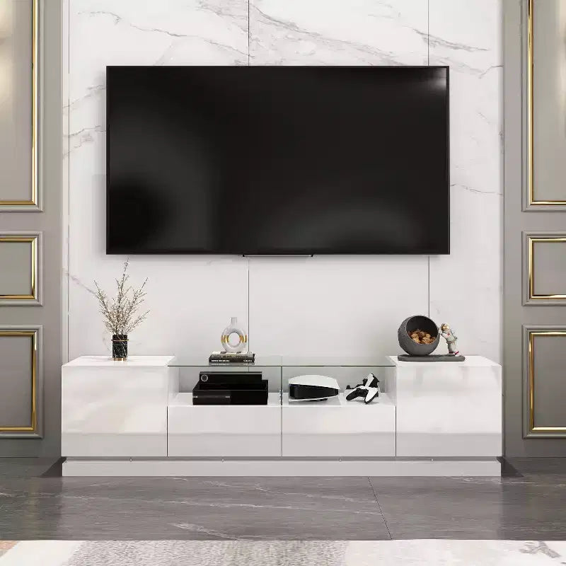Meuble TV Famapy blanc à 2 tiroirs avec lumières LED, table console