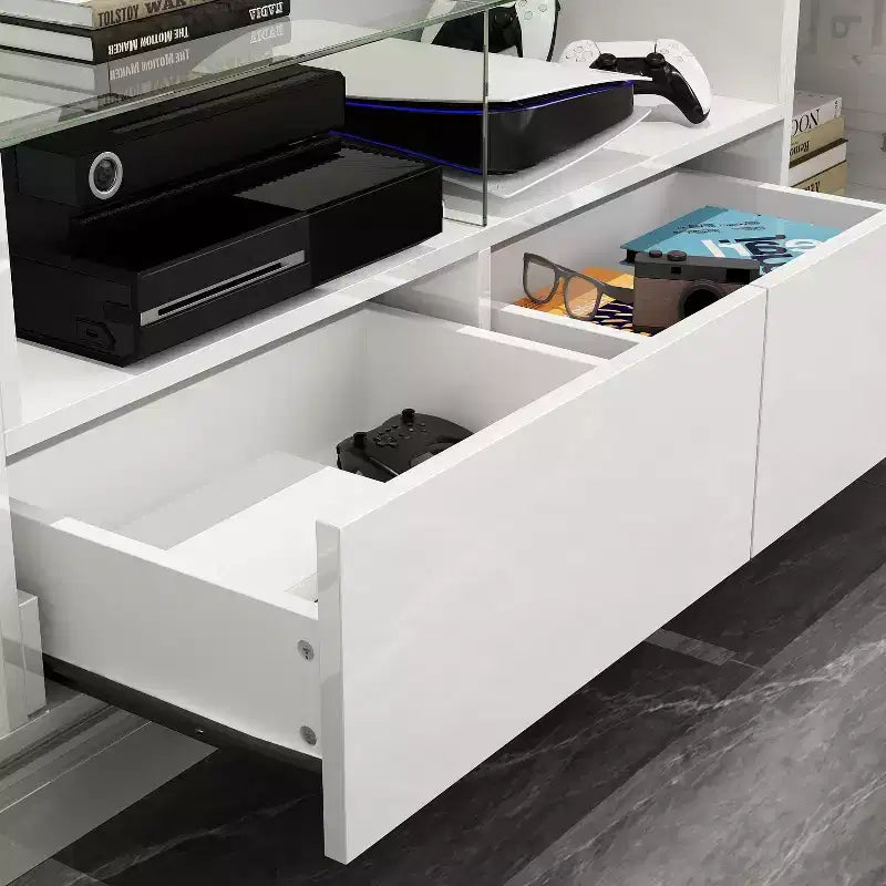 Meuble TV Famapy blanc à 2 tiroirs avec lumières LED, table console