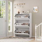Meuble à chaussures avec 3 tiroirs basculants, rangement à chaussures pour entrée, armoire à chaussures en bois, meuble à chaussures dissimulé pour couloir, salon, blanc rustique